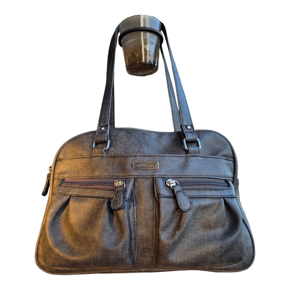 MultiSac Gray Satchel with Double Handles and Multiple Compartments